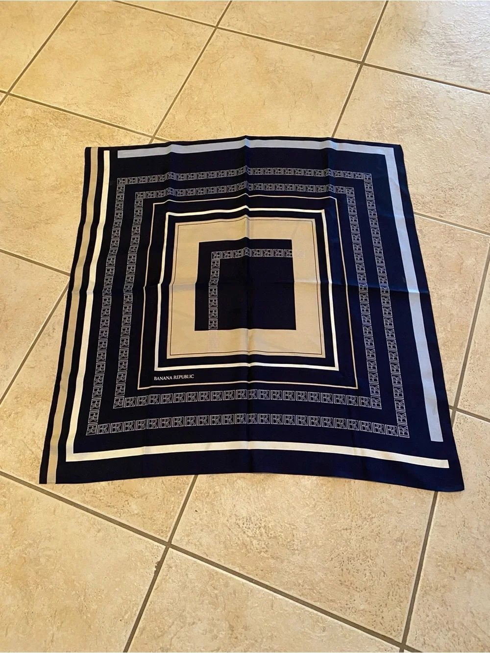 Banana Republic Navy and Cream Geometric Silk Scarf